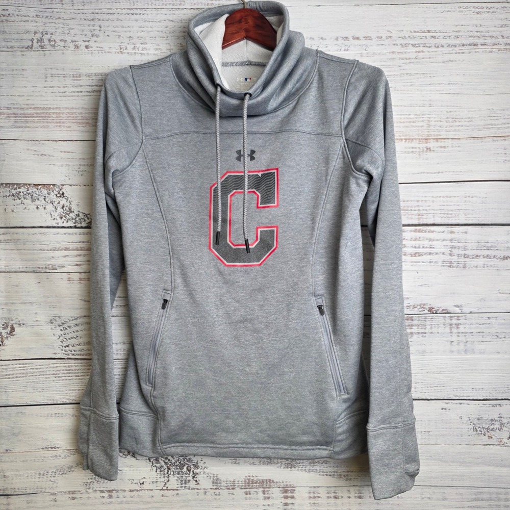 Under Armour Cleveland Indians MLB ColdGear Funnel Neck Hoodie Gray Womens Small